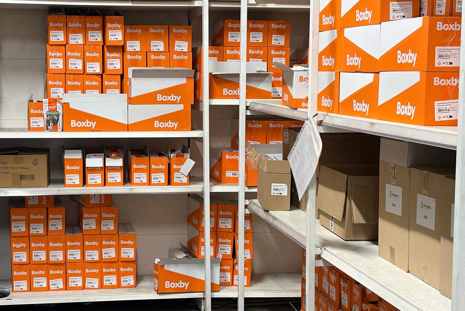 Treats on warehouse shelving