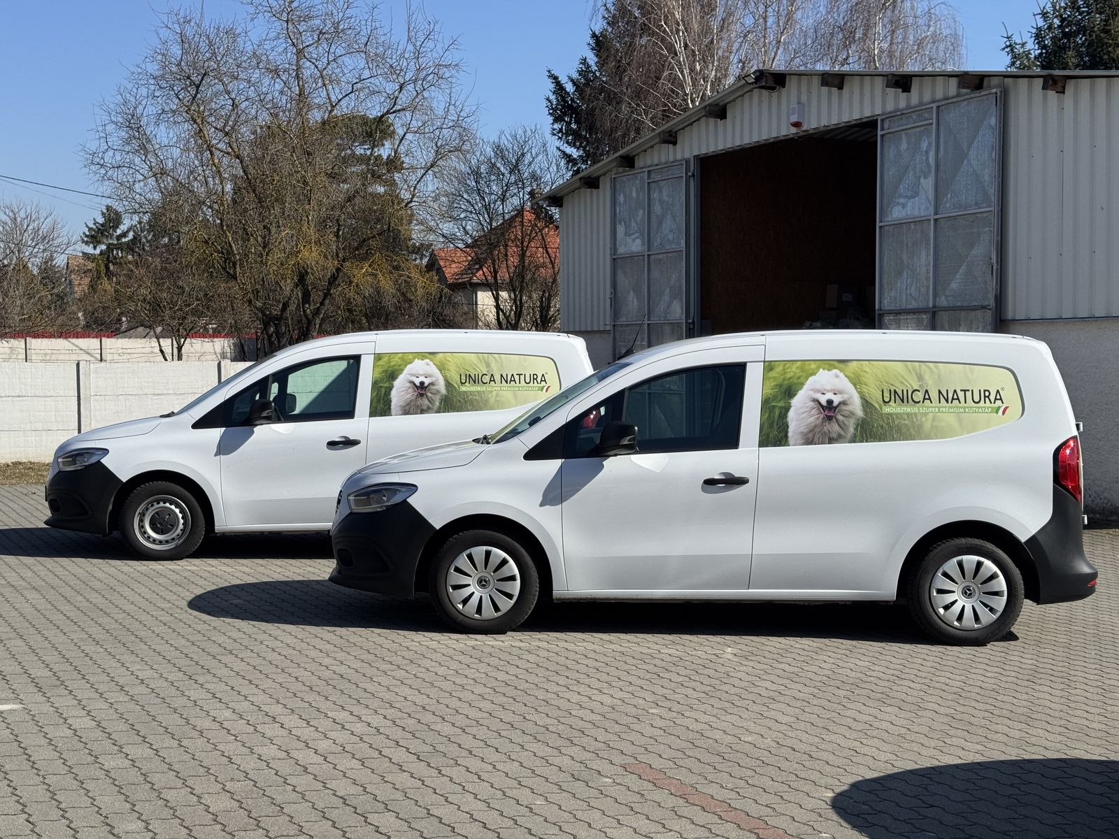 Our delivery vans in front of the warehouse